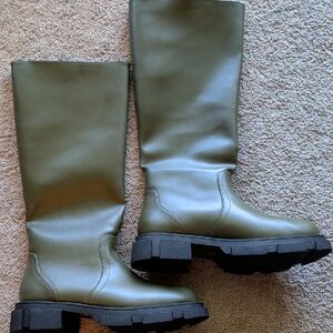 Nasty Gal Olive Green Over-the-Knee Chunky Sole Boots